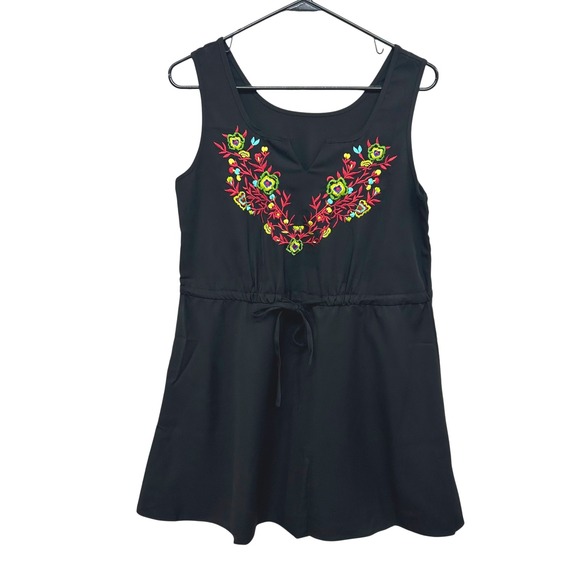 Cupshe Black Embroidered Sleeveless Dress Boho Summer Festival Sz M - Picture 1 of 7